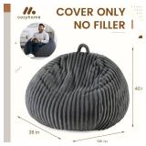 Honeydak Ribbed Rabbit Fur Stuffed Animal Storage Bean Bag Chair Cover (No Filler) Comfy Bean Bag Cover Without Filling or Home Bedroom Decor Organizing Plush Doll Textile Holder(Dark Gray,L)
