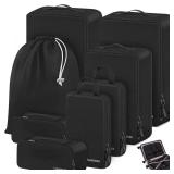 Lumesner Compression Packing Cubes, 8 Set Travel Packing Cubes for Carry on Suitcases, Compression Suitcase Organizers Bag Set and Travel Cubes (8pc -Dark Black)