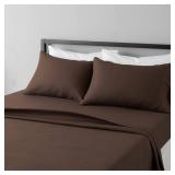Amazon Basics Lightweight Super Soft, Wrinkle-Free, Breathable Easy Care Microfiber 4 Piece Bed Sheet Set with 14-Inch Deep Pockets, Queen, Chocolate, Solid