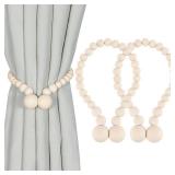 KLOGTSIND Magnetic Wood Bead Curtain Tiebacks, Curtain Holders for Boho Bedroom, Baby Nursery, Farmhouse Decor, Wood Color, 2 Packs