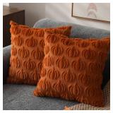 DFXSZ Fall Pillow Covers 18x18 Set of 2 Fall Decorations Autumn Rust Pumpkin Throw Pillow Cases Soft Plush Faux Fur Wool Couch Cushion Case for Chair Sofa Bedroom Living Room Home Decor PTK02A18