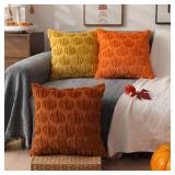DFXSZ Fall Pillow Covers 18x18 Set of 2 Fall Decorations Autumn Rust Pumpkin Throw Pillow Cases Soft Plush Faux Fur Wool Couch Cushion Case for Chair Sofa Bedroom Living Room Home Decor PTK02A18