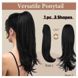 youngways Clip in Ponytail Extension Jet Black 18 Inch Pony Tails Hair Extensions for Women Long Straight Curly Tail Ponytail Hair piece Synthetic Fake Versatile Pony