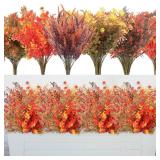 Zeyune 24 Bundles Thanksgiving Artificial Fall Flowers Indoor Outdoor Decor Autumn Fake Plants Flowers for Outside Faux Plastic Flowers for Decoration Fake Mums Plants for Home Wedding Party