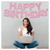 BEISHIDA Pink Happy Birthday Banner - Pre-Strung,No DIY Party Decorations - Happy Birthday Sign - Birthday Banner for Women, Kids - Backdrop