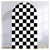 Arch Backdrop Covers Racing Checker Texture Black and White Chiara Arch Cover for Baby Shower Birthday Party Race Car Theme (6.6FT)