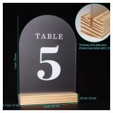 ORGANTEAM Wedding Table Numbers 16-20, Acrylic Arch Signs with Natural Wood Stands Holders, Rustic Table Decor for Reception and Parties (Frosted White)