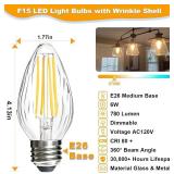 BRIMAX F15 6W Led Porch Light Bulbs Outdoor, Equivalent 60W Incandescent Bulb, E26 Medium Base Dimmable 2700K Soft Warm White Flame Wrinkle Glass,Post Light Bulb for Ceiling Fan and Lantern Lamp,4Pack