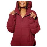 chouyatou Womenfts Quilted Pullover Puffer Jacket Packable Hooded Oversize Winter Coat Tops (Small, Red)