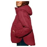 chouyatou Womenfts Quilted Pullover Puffer Jacket Packable Hooded Oversize Winter Coat Tops (Small, Red)