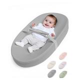 COMOMY Baby Changing Pad with Wipeable and Waterproof PU Cover, Contoured Diaper Changing Pad for Dresser with Non-Slip Safety Belt, Portable and Lightweight, Large Cushioned Foam, Gray