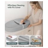 COMOMY Baby Changing Pad with Wipeable and Waterproof PU Cover, Contoured Diaper Changing Pad for Dresser with Non-Slip Safety Belt, Portable and Lightweight, Large Cushioned Foam, Gray