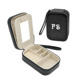 Cuifdem-Travel Jewelry Case with Hand Strap and Monogram, Small Jewelry Box PU Leather with Mirror, Travel Jewelry Box for Women Girls, Jewelry Organizer Personalized Gifts (mysterious black, FS)