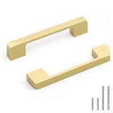 Rergy Cabinet Pulls Kitchen Handles for Cabinets, 10Pack Gold 3-34inch Hole Center, Square Drawer Hardware Zinc Alloy Dresser Handle for Cupboard
