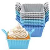 Koluti Reusable Silicone Baking Cups Set of 12, Nonstick Muffin Cupcakes Mold with Double Handle, BPA Free, Mini Square Air Fryer Cupcake Liners, 3 Colors