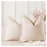 ZWJD Throw Pillow Covers 26x26 Set of 2 Striped Pillow Covers with Fringe Chic Cotton Decorative Pillows Square Cushion Covers for Sofa Couch Bed Living Room Farmhouse Decor