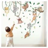 Baby Animals Wall Stickers for Nursery: Kids Boys Bedroom Classroom Daycare Wall Decals - Jungle Animals Climbing Tree Fox Giraffe Monkey Sloth Koala