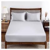 Bamboo Viscose Fitted Sheet Twin XL Size Only, 400 Thread Count, 8-16\ Deep Pocket, Cooling Breathable Silky Smooth Soft Bottom Sheet for Hot Sleeper (Gray, Twin XL)in