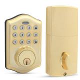 Honeywell Safes and Door Locks - Keyless Entry Door Lock with Smart Electronic Keypad Deadbolt - Easy Installation and 50 Different User Pin Codes - Auto Lock - Polished Brass - 2.9 x 2 x 6.2 in - 871