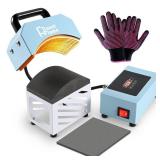 PlanetFlame Hat Press, Mini Hat Press Heat Machine for Caps Hats with 5.4\ * 3.1\in Curved Teflon Coated Heat Plate and Safety Base for Heat Transfer Vinyl, Sublimation and DIY Projects, Blue Whitein