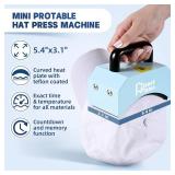 PlanetFlame Hat Press, Mini Hat Press Heat Machine for Caps Hats with 5.4\ * 3.1\in Curved Teflon Coated Heat Plate and Safety Base for Heat Transfer Vinyl, Sublimation and DIY Projects, Blue Whitein