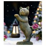 Nacome Christmas Cat Outdoor Statues for Garden: Outside Decor with Lantern Clearance for Yard Art Lawn Ornaments Porch Patio Balcony - Christmas Birthday Gifts for Mom Women Grandma