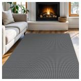 KOZYFLY Boho Rugs for Entryway Rugs 4x6 ft Washable Area Rugs Rubber Backed Living Room Rugs Braided Woven Cotton blend Indoor Outdoor Floor Carpet for Dining Room Living Room Bedroom, Dark Grey