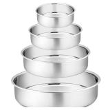 PandP CHEF Cake Pans Sets for Baking, 4\ + 6\in + 8\in + 9.5\in 4 Piece Stainless Steel Round Cake Pans Tin, OvenPotDishwasher Safe, Combination of Different Sizes, Leak-proof and Easy Cleanin