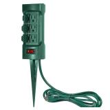 BESTTEN Outdoor Power Strip with Covers and Overload Protection Switch, Double Sided 6-Outlet Yard Power Stake with 9-Foot Long Extension Cord, ETL Certified, Green
