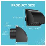 4 Inch Dryer Vent Cover Outside, HG Power Metal Exterior Vent Cover with Removable Screen and Cushioned Non-Return Flap, Air Wall Vent for House, Range Hood, AC, Opening Diameter: 3.81\ Blackin