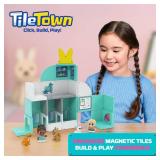 Tile Town Pet Vet Magnetic Tiles Set, 48 Piece Magnet Tiles for Kids with Sound and Lights, Innovative Action Play Kids Magnetic Tile Toys, Ages 3-6