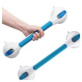 LEVERLOC Grab Bar for Seniors, 17 Inch 2 Pack Suction Grab Bars for Bathtubs and Showers, Shower Handles for Elderly Suction Bathroom Safety Grip,Removable Drill Free Waterproof, Blue