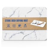 Plentio Quick Dry Stone Drying Mat for Kitchen Counter, Water-Absorbent Diatomaceous Dish Drying Mats, Multi-Purpose Stone Drying Tray for Cups Dishes Bottles, Pearl White-Marble