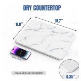 Plentio Quick Dry Stone Drying Mat for Kitchen Counter, Water-Absorbent Diatomaceous Dish Drying Mats, Multi-Purpose Stone Drying Tray for Cups Dishes Bottles, Pearl White-Marble