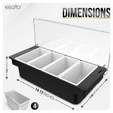 Esatto Bar Products Condiment Holder for Serving Container Chilled Garnish Tray with Lid for Bar Caddy, 4-1 Pint Inserts, With Added 12 Liquor Bottle Pourers, and 12 Pourer Covers - Black
