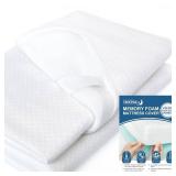 Moonsea King Size Memory Foam Mattress Topper Cover with Zipper, Viscose Made from Bamboo Jacquard and 3D Mesh Fabric Backing, Removable and Washable, with Straps