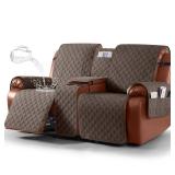 Ruaozz Waterproof Loveseat Recliner Cover with Console Non-Slip Reclining Couch Covers Split Sofa Slipcovers with Elastic Straps Furniture Protector for Kids, Dogs, Pets(Brown, 2 Seater)