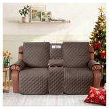 Ruaozz Waterproof Loveseat Recliner Cover with Console Non-Slip Reclining Couch Covers Split Sofa Slipcovers with Elastic Straps Furniture Protector for Kids, Dogs, Pets(Brown, 2 Seater)