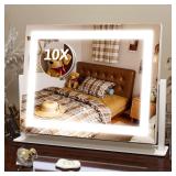 FENNIO Vanity Mirror with Lights, 12\ x 16\in Lighted Makeup Mirror with Smart Touch Control, 3 Color Modes and Brightness Adjustable, LED Makeup Mirror with 10X Magnification, 360° Rotation for Bedr