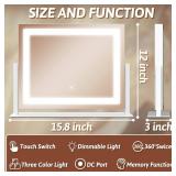 FENNIO Vanity Mirror with Lights, 12\ x 16\in Lighted Makeup Mirror with Smart Touch Control, 3 Color Modes and Brightness Adjustable, LED Makeup Mirror with 10X Magnification, 360° Rotation for Bedr