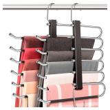HUITEM Space Saving 6 Tier Pant Hangers, Anti-Slip, Stainless Steel, 2 Pack, Black