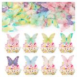 Gyufise 40Pcs Edible Multicolor Butterfly Cupcake Toppers - Edible Wafer Paper Butterfly Decorations for Baby Shower, Kids Birthday, Wedding Parties