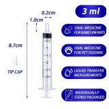 3ml Syringe for Liquid, Oral, Scientific Labs, Measurement, Dispensing, with Cap- 3 Pack 3ml Syringes