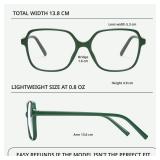 miyya Blue Light Blocking Glasses for Women, Oversized Fashion Glasses with UV400 Protection, Dark Green
