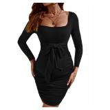 Floerns Womenfts Maternity Long Sleeve Square Neck Tie Front Bodycon Pencil Dress Black size small