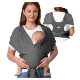 Momcozy Baby Wrap Carrier Skin-Friendly Fabric, Easy to Wear Baby Carrier Sling T-Shirt Design, Hands Free Baby Carriers Newborn to Toddler 8-35lbs, Adjustable Buckle for Waist 30-47inch, Deep Grey
