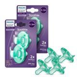 Philips Avent Soothie Orthodontic Baby Pacifiers, 100percent Silicone Pacifiers, One Piece, BPA-Free, for Babies 0-3 Months, Green, 4 Pack, Model SCF19041
