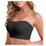 DEANGELMON Strapless Bras for Women Comfort Non-Slip Seamless Padded Bralette Clear Straps Wireless Tube Top Bra Black Medium