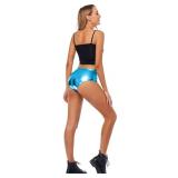 Kepblom Metallic High Waisted Booty Shorts Womenfts Shiny Cheeky Dance Festival Rave Bottoms(Turquoise,M)