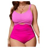 CICIDUDU Womenfts Plus Size One Piece Swimsuit Bathing Suit Tummy Control Cutout Twist Front Push Up Ruched Swim Suit Swimwear PinkHot Pink